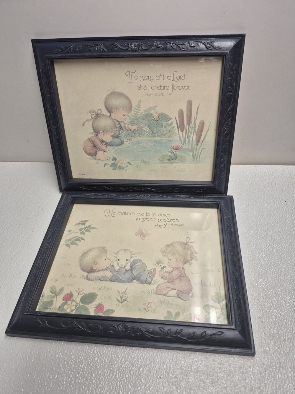 Vintage 1985 Framed Art Children Religious Nursery Decor Precious Moments